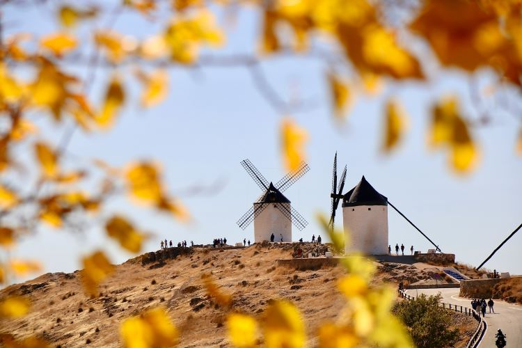 Two windmills on a hillside in Toledo, Spain; ; illustrating Spanish Studies at St Andrews